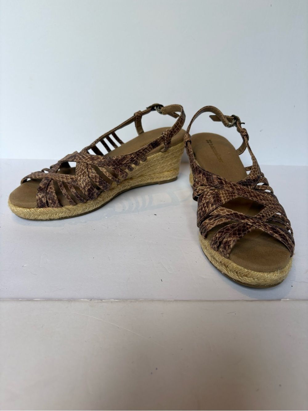 Naturalizer Women's Brown Snake-Print Wedge Sandals Size 7M